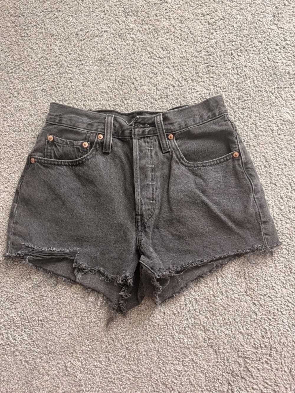 Levi's 501 Cutoff Denim Shorts Washed Black Raw Hem size 26